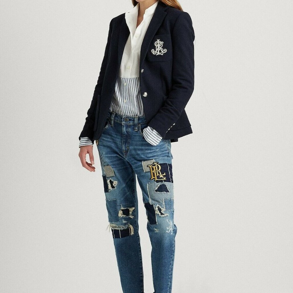 Lauren Ralph Lauren Rolled Cuff Patchwork Jeans sz 6